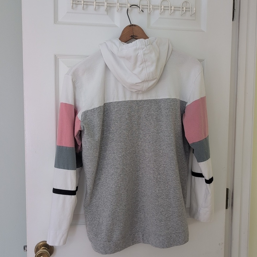 T by Talbots Hoodie Women's Med 95% Cotton White Gray Pink Long Sleeve Lightwght - Picture 6 of 10